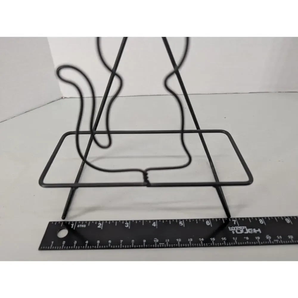 Vinatge Black Metal Cat Paper Plate Holder Letters Magazines Books